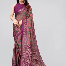 MIRCHI FASHION Women Pink & Violet Floral Saree-image-14