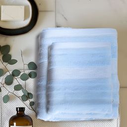 MUSH Blue 2 Piece Striped 100% Bamboo 500 GSM Towel-44