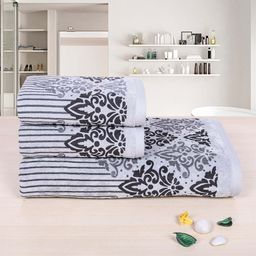 RANGOLI Emperial Grey Set Of 3 Self-Designed Pure Cotton 450 GSM Towel Set-30