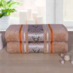 RANGOLI Beige 2 Pieces Pure Cotton 450 GSM Quick-Dry Bath Towels-9