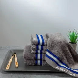 Nautica Grey 6 Pieces Striped 500GSM Cotton Towel Set-image-25