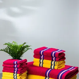 Nautica Set of 14 Burgundy & Yellow Solid 500 GSM Pure Cotton Towel Set-27