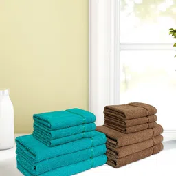 SPACES Set of 6 Sea Green  & Brown Solid Cotton 380 GSM Towel Set-21