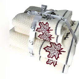 SENSES Cream-Coloured & Maroon 4 Pieces Printed Cotton Towel Set-24
