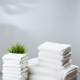 Nautica Set Of 14 White Solid Pure Cotton 600 GSM Towel Set-14