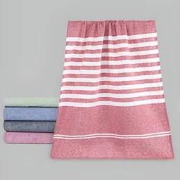 Aura Blue & White 5 Pieces Striped Cotton 210 GSM Towel Set-image-65