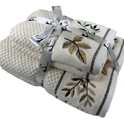 SENSES Cream-Coloured & Grey 4 Pieces Cotton Towel Set-26