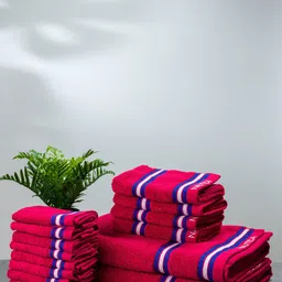 Nautica Set Of 14 Burgundy-Coloured Striped Pure Cotton 500 GSM Towel Set-8