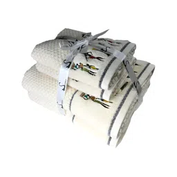 SENSES Cream-Coloured & White 4 Pieces Cotton Towel Set-21