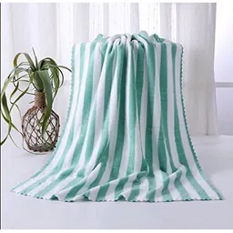 HomeCloud Green & White 2 Pieces Striped Cotton 300 GSM Towel Set-43