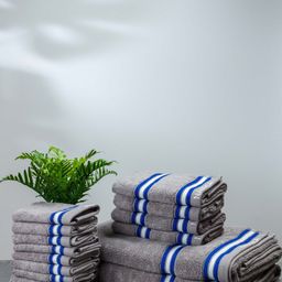 Nautica Set Of 14 Grey Striped Pure Cotton 500 GSM Towel Set-11