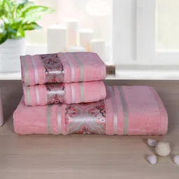 RANGOLI Pack Of 3 Peach Solid 450 GSM Pure Cotton Towel Set-33