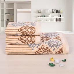 RANGOLI Emperial Beige Set Of 3 Self Design 450 GSM Pure Cotton Towel Set-16
