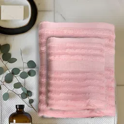 MUSH Pink 2 Pieces Striped 100% Bamboo 500 GSM Towel-picture-49