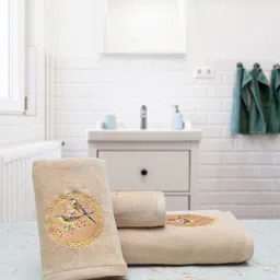 RANGOLI Set Of 3 Beige & Yellow Solid 450 GSM Pure Cotton Towel Set-16