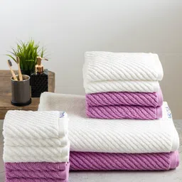 Nautica Set Of 14 White & Purple Self Design Pure Cotton 600 GSM Towel Set-53