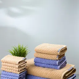 Nautica Set Of 14 Beige & Blue Solid 600 GSM Pure Cotton Towel Set-13