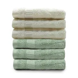 MUSH Olive Green & White 6 Pieces Other 600 GSM Towel Set-6