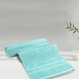 LUSH & BEYOND Teal Coloured 2 Pieces Striped Pure Cotton 500 GSM Bath Towels-image-0