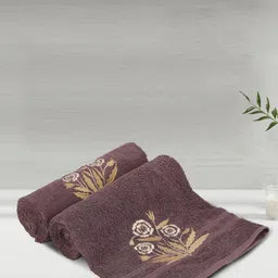 LUSH & BEYOND Purple & Beige 2 Pieces Striped Pure Cotton 500 GSM Bath Towels-image-86