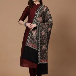 SWI Stylish Floral Aari Embroidered Woollen Shawl-14