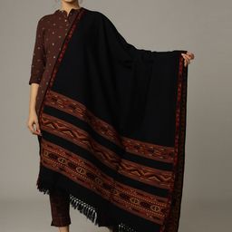 HANDICRAFT PALACE Women Black Solid Hand Woven Design Wool Shawl-picture-16
