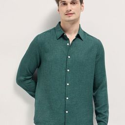 THE BEAR HOUSE Men Spread Collar Solid Casual Shirt-image-41