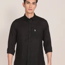 U.S. Polo Assn. Men Black Solid Linen Tailored Fit Casual Shirt-image-66