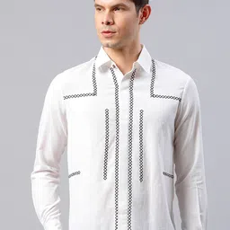 HOUSE OF S Men Straight Slim Fit Cross Stitch Embroidered Cotton Casual Shirt-image-83