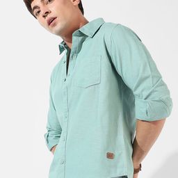 Campus Sutra Green Spread Collar Classic Fit Cotton Casual Shirt-image-6