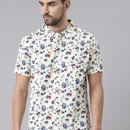 Joven Men Cream-Coloured Comfort Slim Fit Floral Printed Casual Shirt-image-48