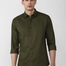 V Dot Men Olive Green Slim Fit Casual Cotton  Shirt-image-36