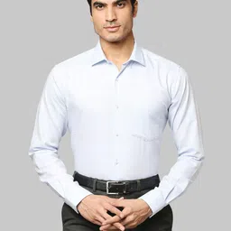 Park Avenue Men Blue Self Design Slim Fit Formal Cotton Shirt-image-16