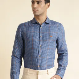 Andamen Premium Checked Spread Collar Long Sleeves Cotton Formal Shirt-picture-15