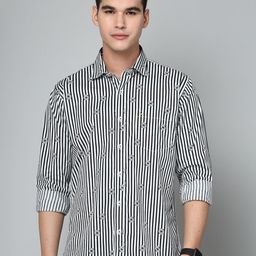 VALBONE Striped Comfort Opaque Cotton Casual Shirt-image-11
