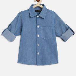 charkhee Boys Smart Opaque Roll Up Sleeves Denim Shirt-image-49