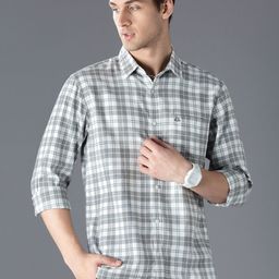 British Club Standard Slim Fit Windowpane Checked Twill Cotton Casual Shirt-image-84