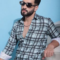 Indian Needle Classic Tartan Checked Spread Collar Long Sleeves Cotton Casual Shirt-image-50