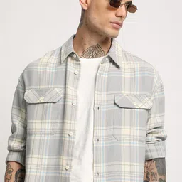 THE BEAR HOUSE Men Checked Relaxed Fit Spread Collar Pure Cotton Casual Shirts-image-0
