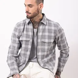British Club Men Classic Oversized Double Pocket Checked Cotton Casual Shirt-image-31