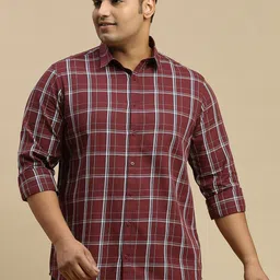 Sztori Plus Size Classic Tartan Checks Spread Collar Long Sleeve Cotton Casual Shirt-image-95