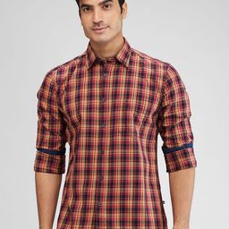 Parx Men Spread Collar Tartan Checked Cotton Slim Fit Casual Shirt-image-96