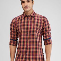 Parx Men Spread Collar Tartan Checked Cotton Slim Fit Casual Shirt-picture-49