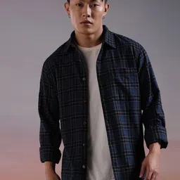 WROGN Spread Collar Long Sleeves Slim Fit Tartan Checked Casual Shacket-image-25