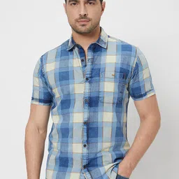 Mufti Slim Fit Tartan Checked Short Sleeves Cotton Casual Shirt-image-41
