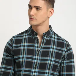 THE BEAR HOUSE Button-Down Collar Tartan Checks Long Sleeves Slim Fit Cotton Casual Shirt-image-59