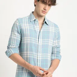 THE BEAR HOUSE Slim Fit Tartan Checks Long Sleeves Spread Collar Opaque Casual Shirt-image-71
