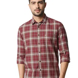 Basics Maroon Slim Fit Cotton Tartan Checked Casual Shirt-image-95