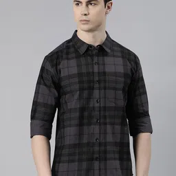 Metronaut Men Grey Slim Fit Tartan Checks Opaque Checked Casual Shirt-image-56