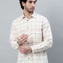 Cantabil Men Windowpane Checks Opaque Checked Casual Shirt-image-92